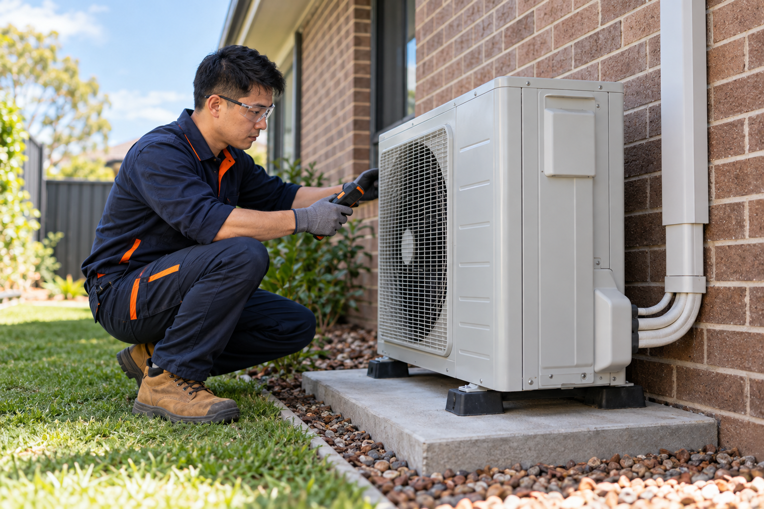 Technician attending an air conditioning system