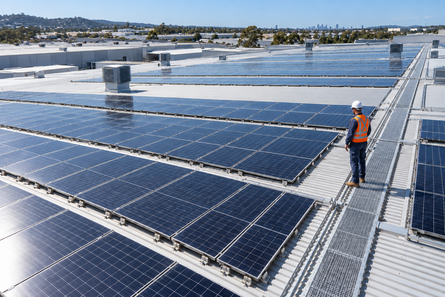 Large rooftop solar array on a commercial warehouse