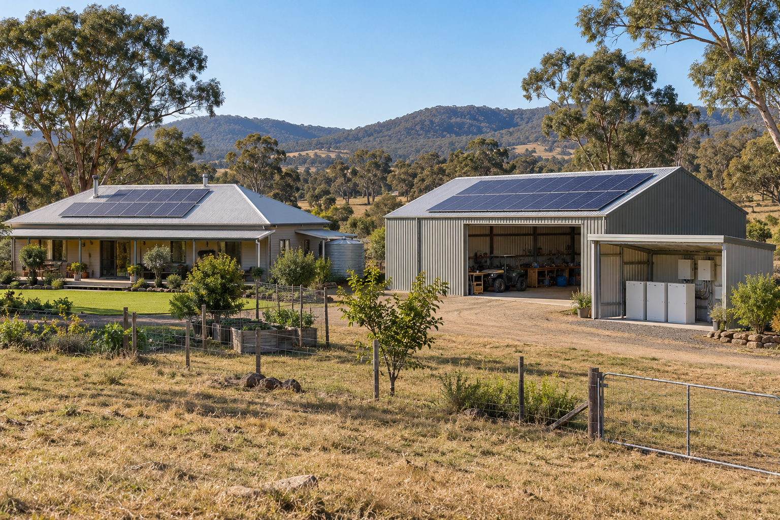 Off-grid solar and battery energy system at a rural Australian property